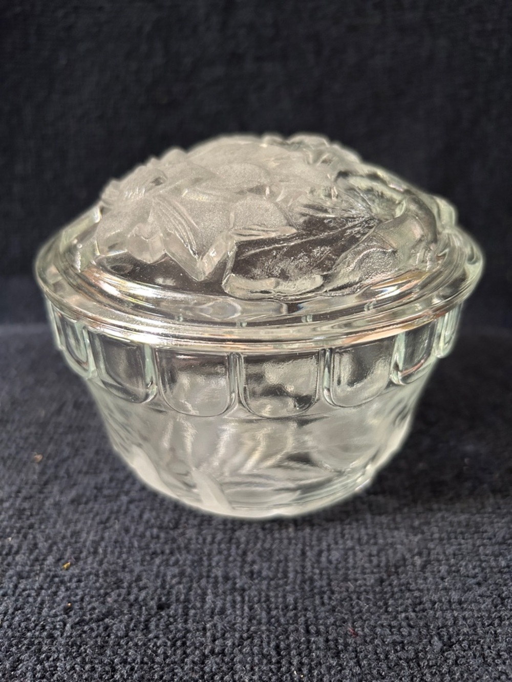 Vintage Glass Covered Candy Dish with Frosted Flowers and Lid